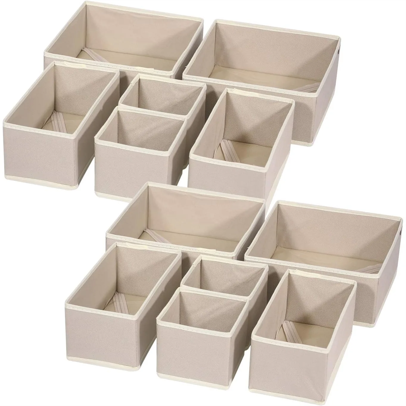 Foldable Storage Box Set with 12 Bins for Clothes Underwear Socks and Accessories, Beige
Foldable Storage Box Set with 12 Bins for Clothes Underwear Socks and Accessories, Beige