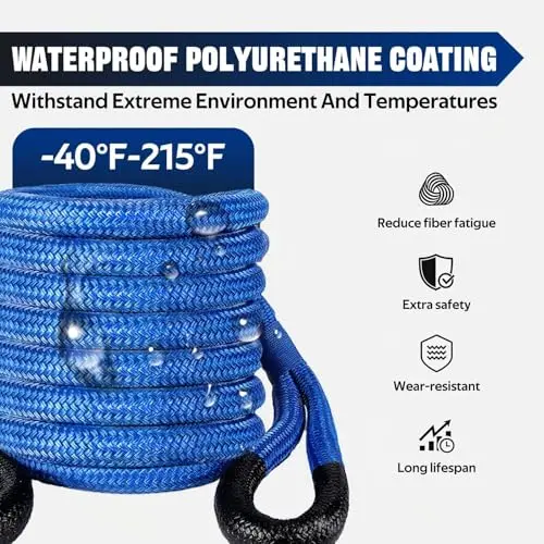 Blue 1-1/8 Inch × 20 Ft High-Elasticity Kinetic Tow Rope 48600 Lbs With Soft Shackles For Off-Road Vehicles Including ATV UTV
Blue 1-1/8 Inch × 20 Ft High-Elasticity Kinetic Tow Rope 48600 Lbs With Soft Shackles For Off-Road Vehicles Including ATV UTV