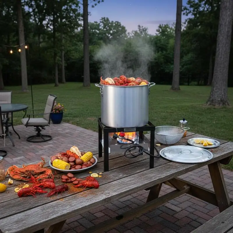 Outdoor Cooking Set 100 Qt For Crawfish Boil Crab Party Family Gathering, Aluminum Stockpot Strainer Basket 100000 BTUs Propane Burner Steamer Rack Heavy Duty Large Capacity High Pressure Gas Stove Professional Seafood Boiler Kit
Outdoor Cooking Set 100 Qt For Crawfish Boil Crab Party Family Gathering, Aluminum Stockpot Strainer Basket 100000 BTUs Propane Burner Steamer Rack Heavy Duty Large Capacity High Pressure Gas Stove Professional Seafood Boiler Kit