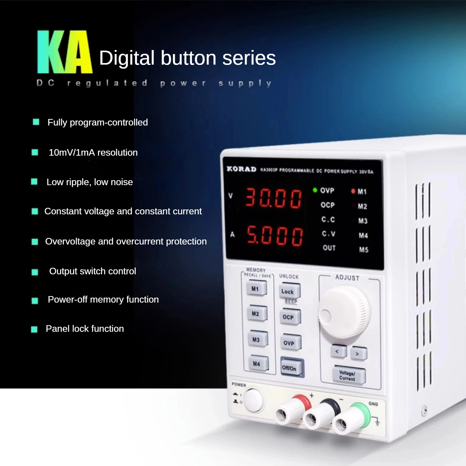 KORAD KA3003D Programmable Adjustable Digital DC Power 90W 30V3A UBS Interface Data Storage and Automatic Control Function
KORAD KA3003D Programmable Adjustable Digital DC Power 90W 30V3A UBS Interface Data Storage and Automatic Control Function