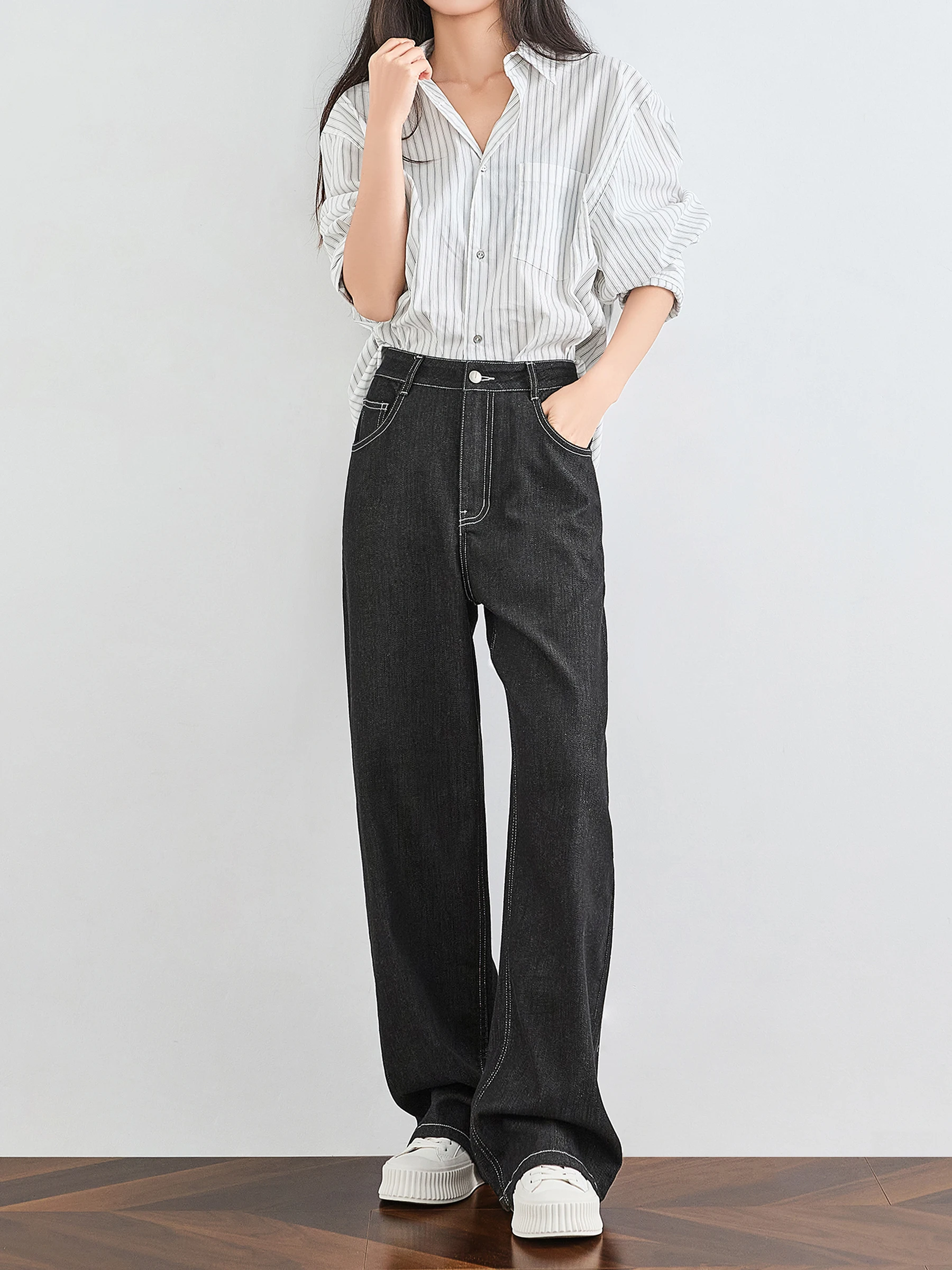 High Waist Wide Leg Denim Jeans Women's Straight Cut Loose Slimming Black Floor-Length Pants Spring Lazy Style Cotton Jeans
High Waist Wide Leg Denim Jeans Women's Straight Cut Loose Slimming Black Floor-Length Pants Spring Lazy Style Cotton Jeans