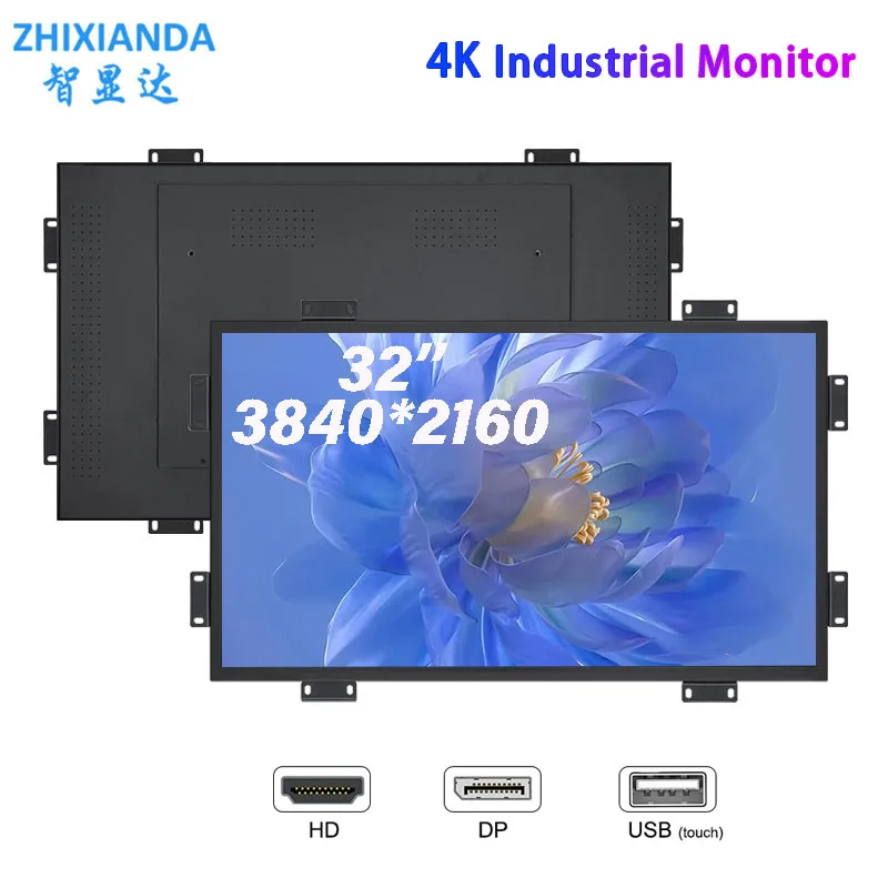 OEM ODM High Resolution 3840*2160 4K Monitor 32 inch Open Frame Monitor LCD Touch Screen Display for Industry with HD DP Inport