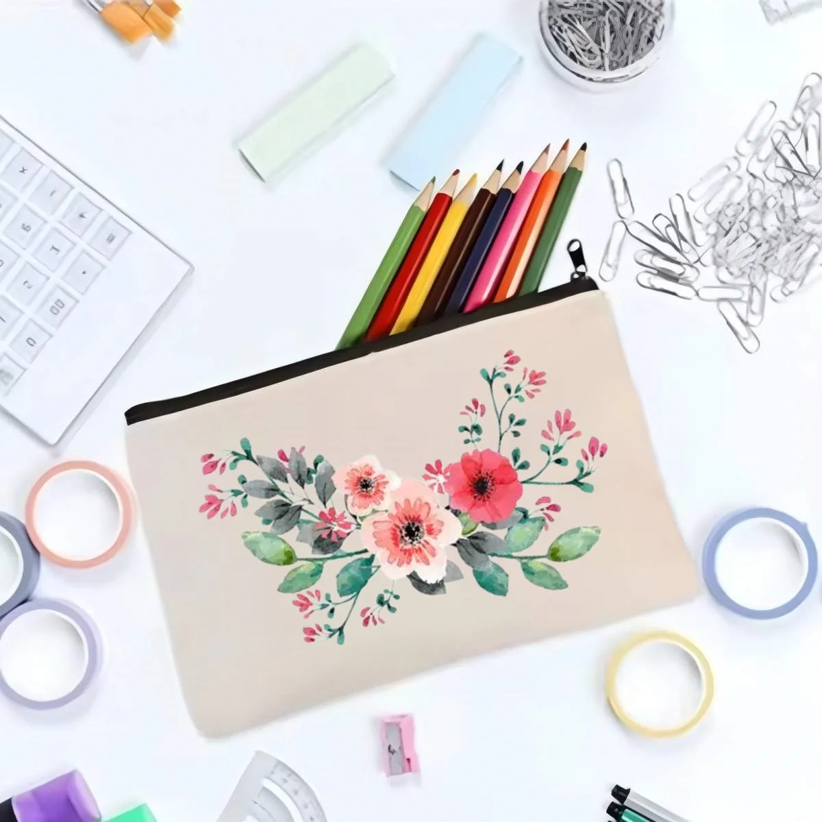 1pc Watercolor Floral Canvas Zipper Pouch, Multi-purpose Makeup Bag, Pencil Case, Portable Organizer for Stationery & Cosmetics
1pc Watercolor Floral Canvas Zipper Pouch, Multi-purpose Makeup Bag, Pencil Case, Portable Organizer for Stationery & Cosmetics