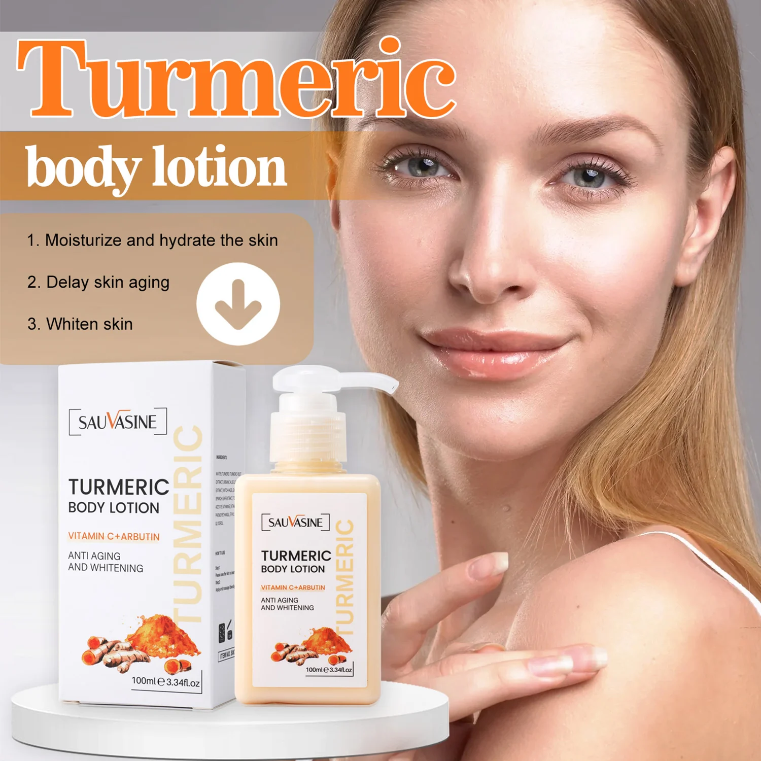 Turmeric body lotion Whitening skin After-sun repair Prevent dry and dehydrated skin Soften cutin Fresh and elegant scent
Turmeric body lotion Whitening skin After-sun repair Prevent dry and dehydrated skin Soften cutin Fresh and elegant scent