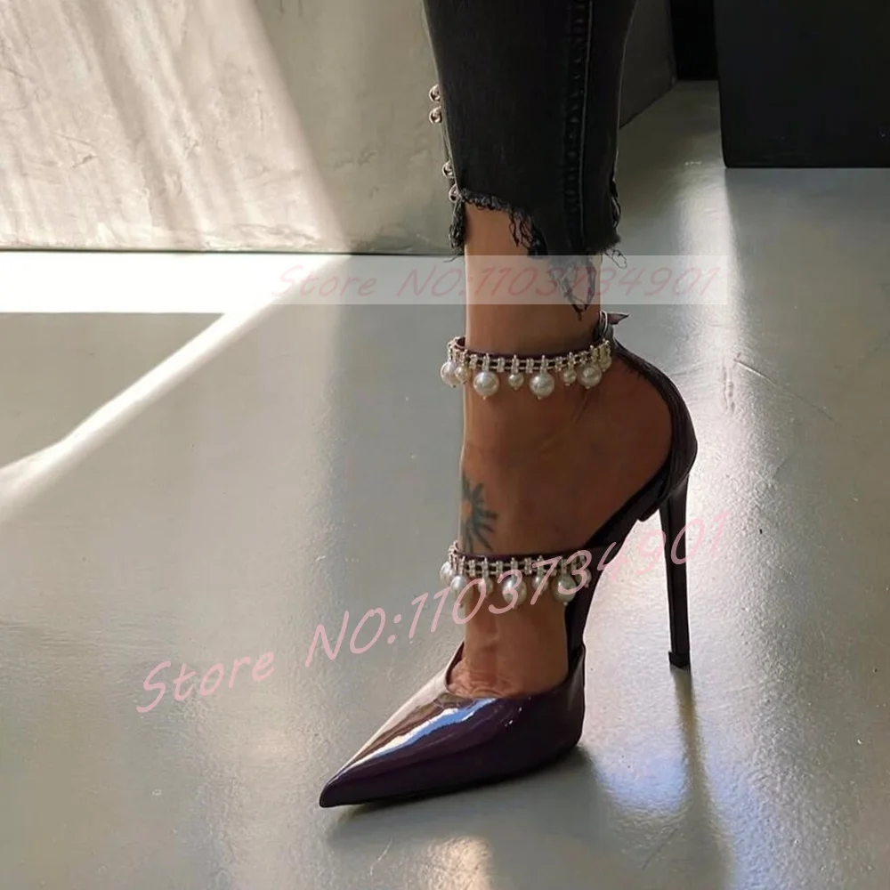 Pearl Sandals Women Crystals Chain Pointed Toe Ankle Strap Wine Red Shiny Leather High Heels Shoes Female Party Casual Sandals
Pearl Sandals Women Crystals Chain Pointed Toe Ankle Strap Wine Red Shiny Leather High Heels Shoes Female Party Casual Sandals