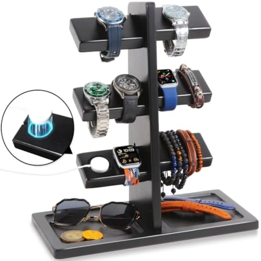 Watch Stand for Men Watch Display Stand with Charger Groove Wooden Watch Holder Stand Jewelry Holder Organizer for Rings Jewelr
Watch Stand for Men Watch Display Stand with Charger Groove Wooden Watch Holder Stand Jewelry Holder Organizer for Rings Jewelr