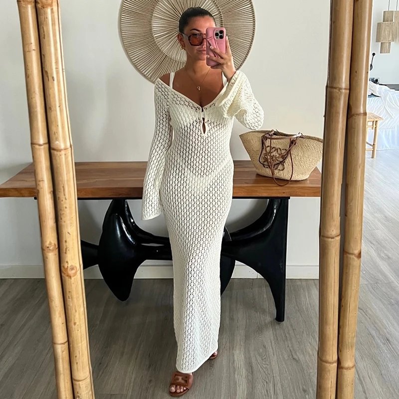 Tornova 2025 New Crochet Beach Maxi Dress Women's Sexy Knitted Hollow Bikini Swimsuit Cover-Up Sun Protection Dress See Through
Tornova 2025 New Crochet Beach Maxi Dress Women's Sexy Knitted Hollow Bikini Swimsuit Cover-Up Sun Protection Dress See Through
