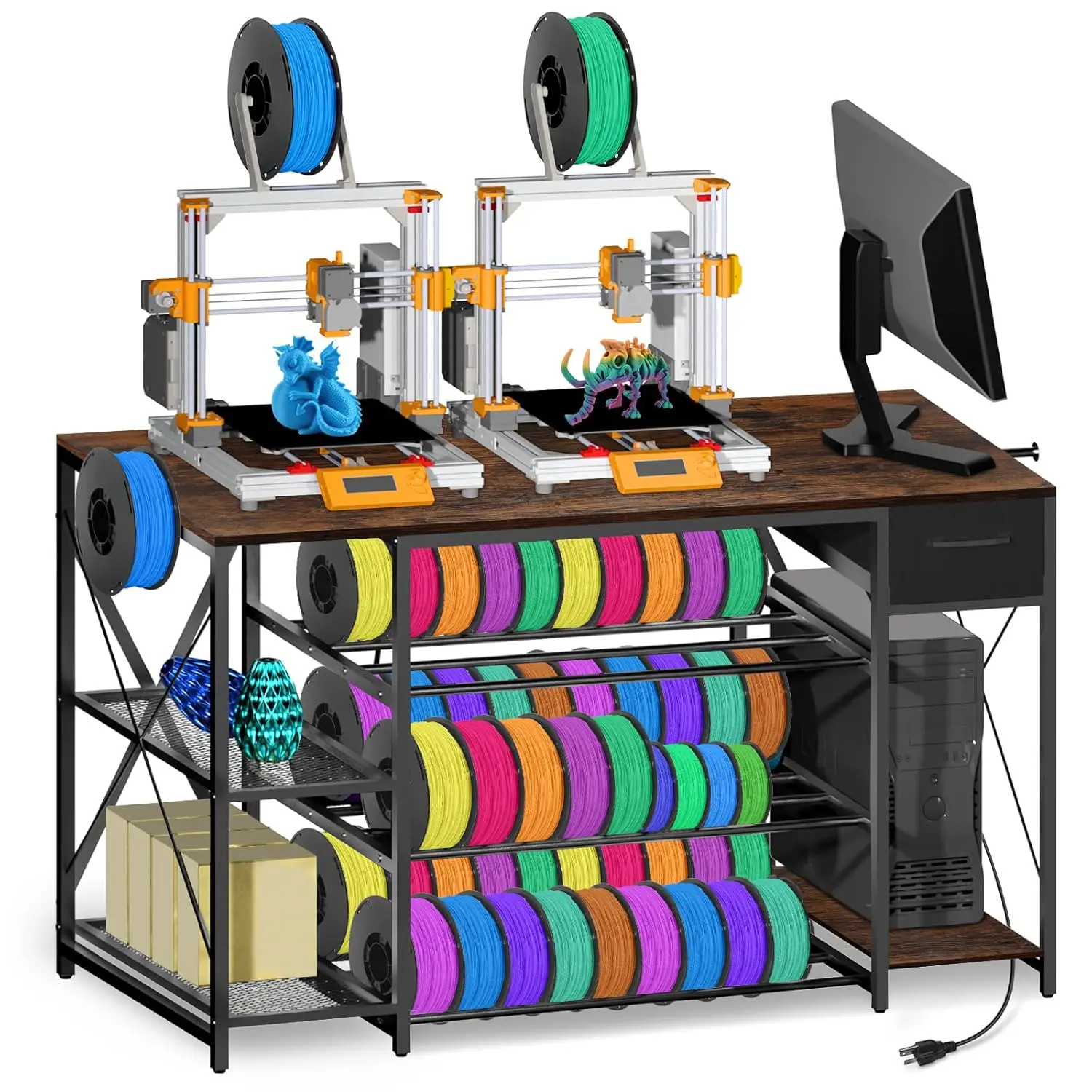 Large 4-Tier 3D Printer Stand with Charging Station, Filament Storage, Heavy Duty Desk for Workshop Office Garage, Brown
Large 4-Tier 3D Printer Stand with Charging Station, Filament Storage, Heavy Duty Desk for Workshop Office Garage, Brown