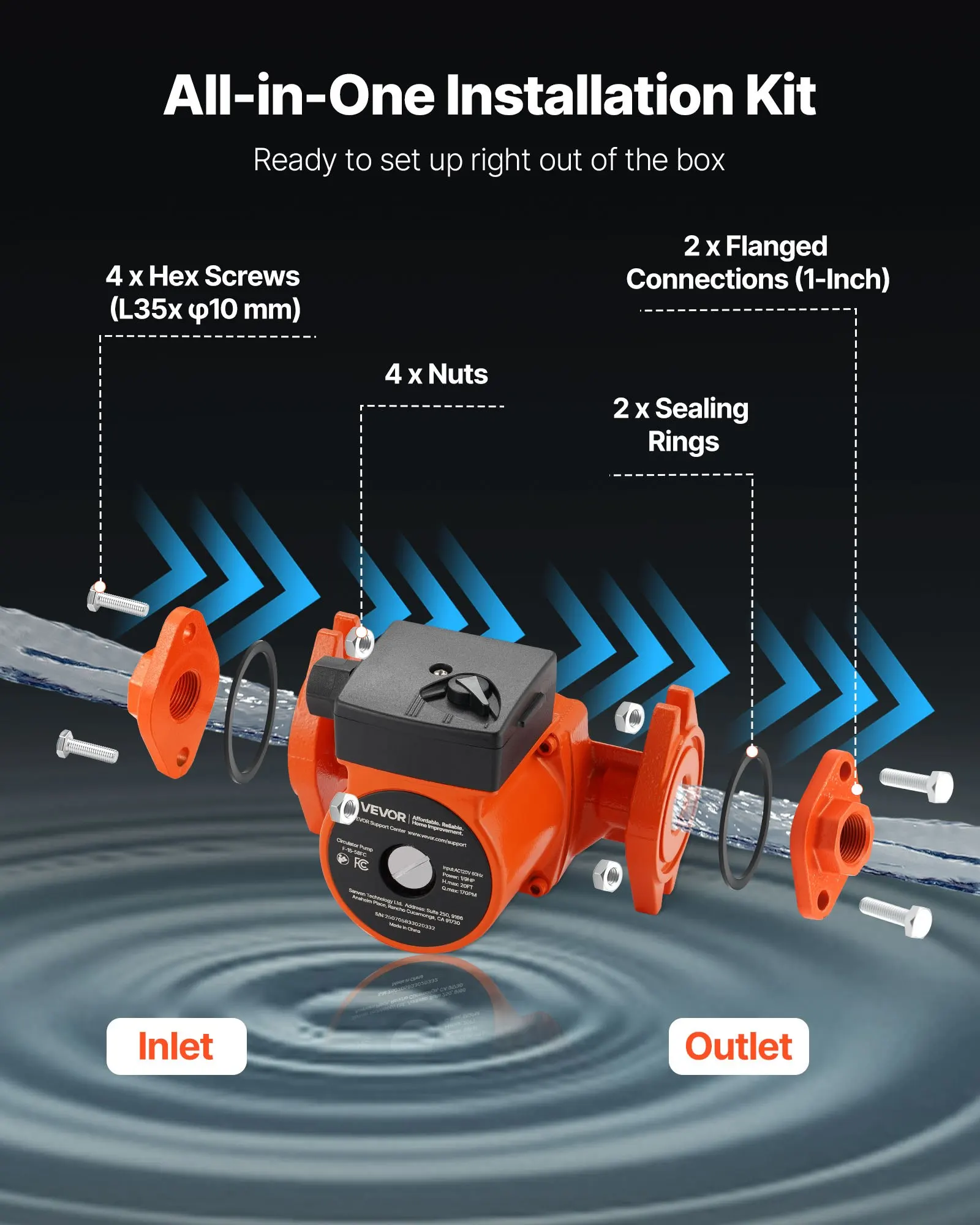 F-15-58FC Cast Iron Circulator Pump, 17 GPM, AC 120V 20 Ft Hot Water Recirculating Circulation Pump, 1-Inch Flange Connection,
F-15-58FC Cast Iron Circulator Pump, 17 GPM, AC 120V 20 Ft Hot Water Recirculating Circulation Pump, 1-Inch Flange Connection,