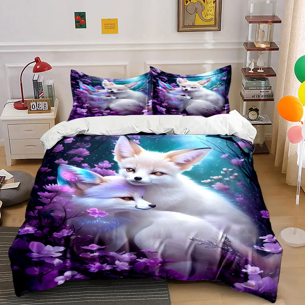 Dreamy Purple Flowers and White Fox Print Bedding Set 1 Duvet Cover 2 Pillowcases for Adult and Children Luxury Gift Full Size
Dreamy Purple Flowers and White Fox Print Bedding Set 1 Duvet Cover 2 Pillowcases for Adult and Children Luxury Gift Full Size