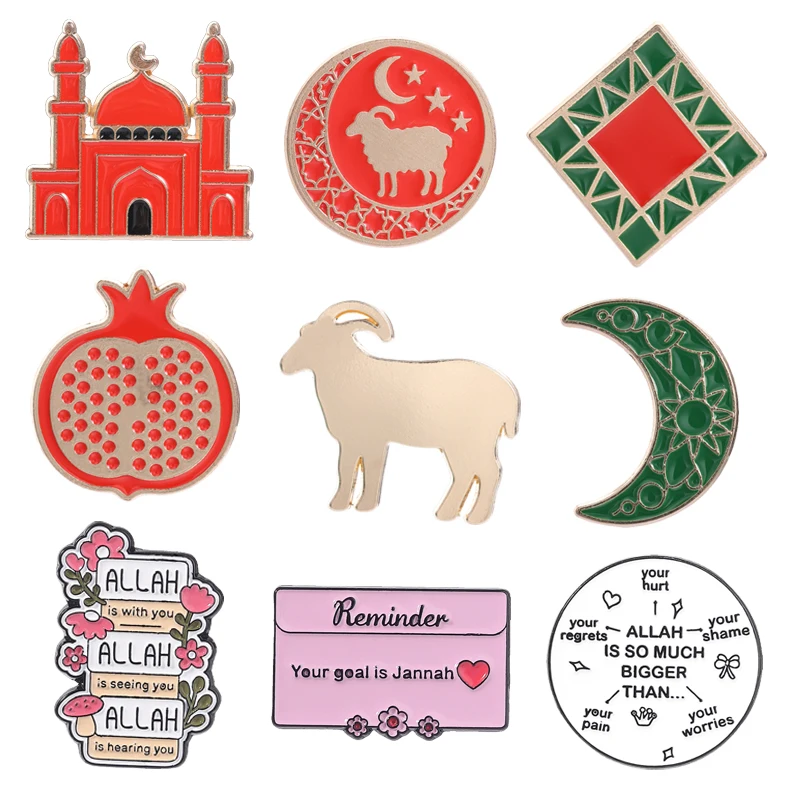Islamic Culture Eid al-Adha Enamel Pins Goat Mosque Moon Pomegranate Muslim Traditional Symbols Brooch Lapel Badge Jewelry Gifts
Islamic Culture Eid al-Adha Enamel Pins Goat Mosque Moon Pomegranate Muslim Traditional Symbols Brooch Lapel Badge Jewelry Gifts