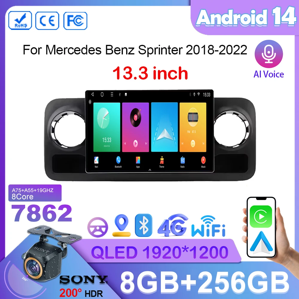 Android для Mercedes Benz Sprinter 2018 2019-2022 13-дюймовый автомобильный радиоприемник стерео мультимедийный плеер GPS-навигация QLED 1920*1200 DSP
Android для Mercedes Benz Sprinter 2018 2019-2022 13-дюймовый автомобильный радиоприемник стерео мультимедийный плеер GPS-навигация QLED 1920*1200 DSP