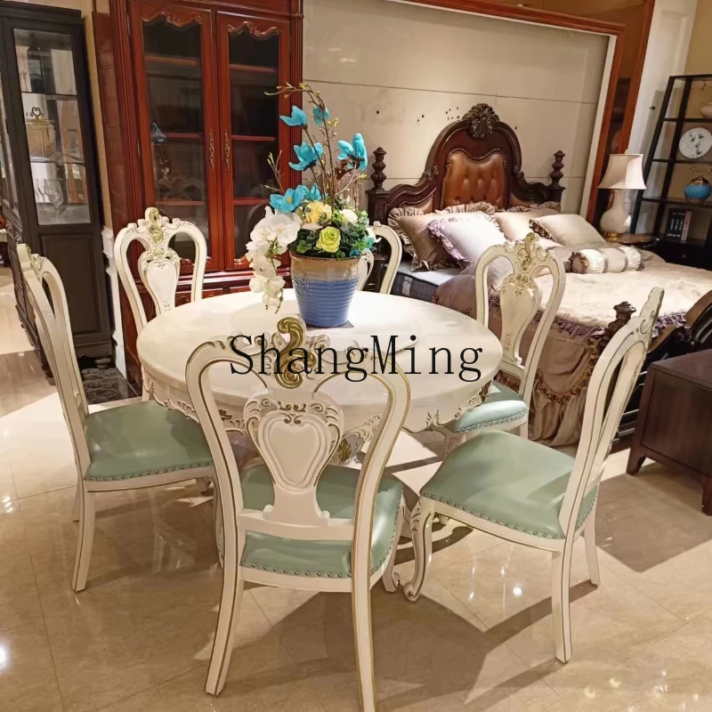 ZYY round table home carved restaurant dining table dining chair retro simple table and chair combination 
ZYY round table home carved restaurant dining table dining chair retro simple table and chair combination