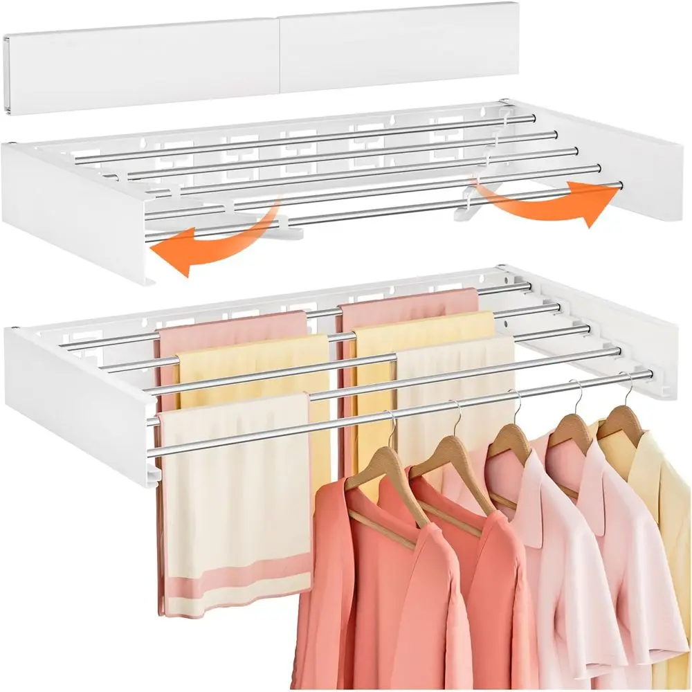 Indoor Collapsible Laundry Drying Rack, Retractable Wall Mounted Towel Rack with 5 Bars, Space-Saving, Invisible, White 32
Indoor Collapsible Laundry Drying Rack, Retractable Wall Mounted Towel Rack with 5 Bars, Space-Saving, Invisible, White 32