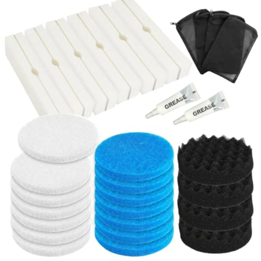 30 Pcs Filter Media Replacement Set with Quick Clear/Water Polishing Pads, Foam Pads, Fish Tank Filter Mesh Bags, Silicone Lube
30 Pcs Filter Media Replacement Set with Quick Clear/Water Polishing Pads, Foam Pads, Fish Tank Filter Mesh Bags, Silicone Lube