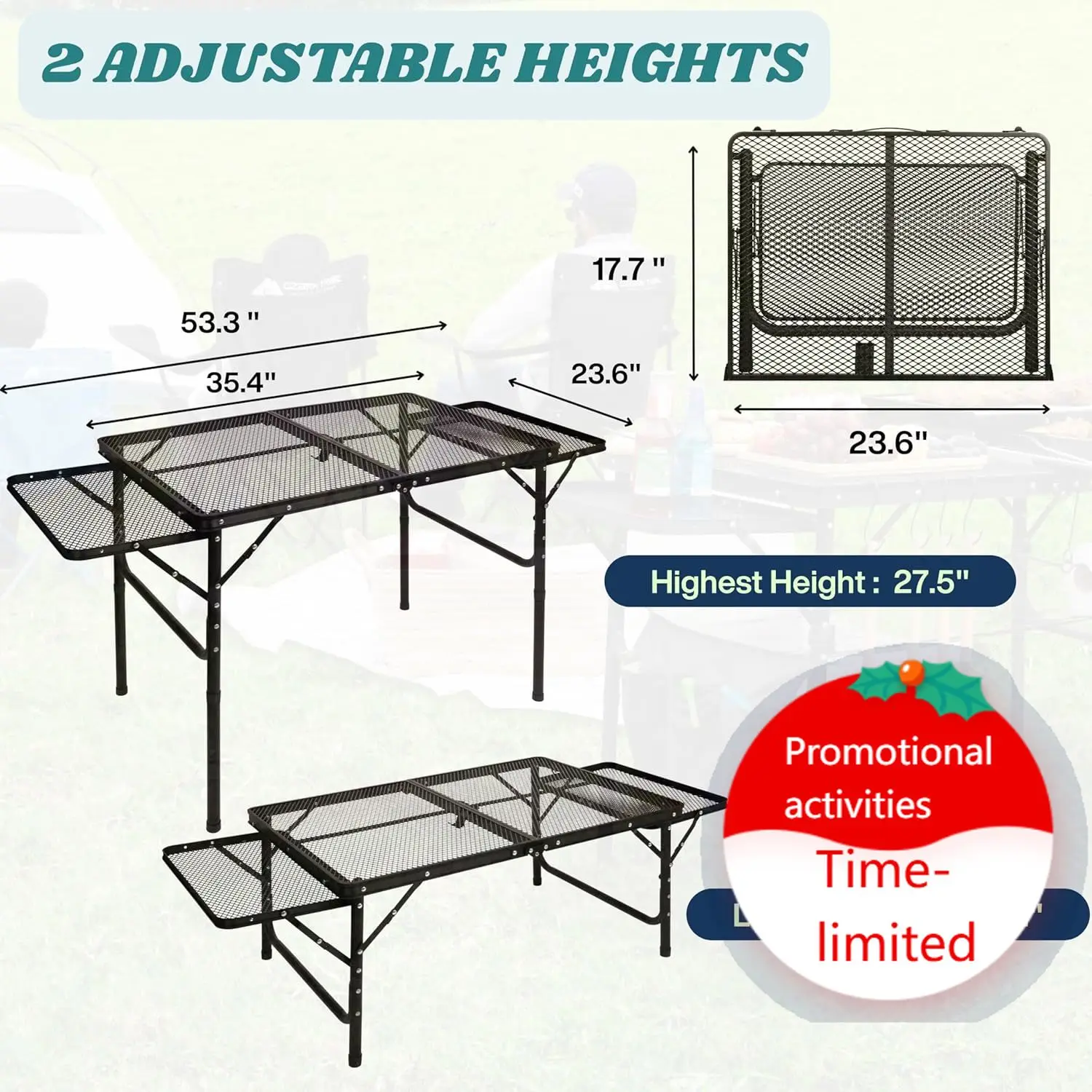 Folding Table w/ Carry Bag, Paper Towel Holder, Garbage Holder, Wing Panels, 3x2 FT Foldable Table for Portable Grill, Picnic, O
Folding Table w/ Carry Bag, Paper Towel Holder, Garbage Holder, Wing Panels, 3x2 FT Foldable Table for Portable Grill, Picnic, O