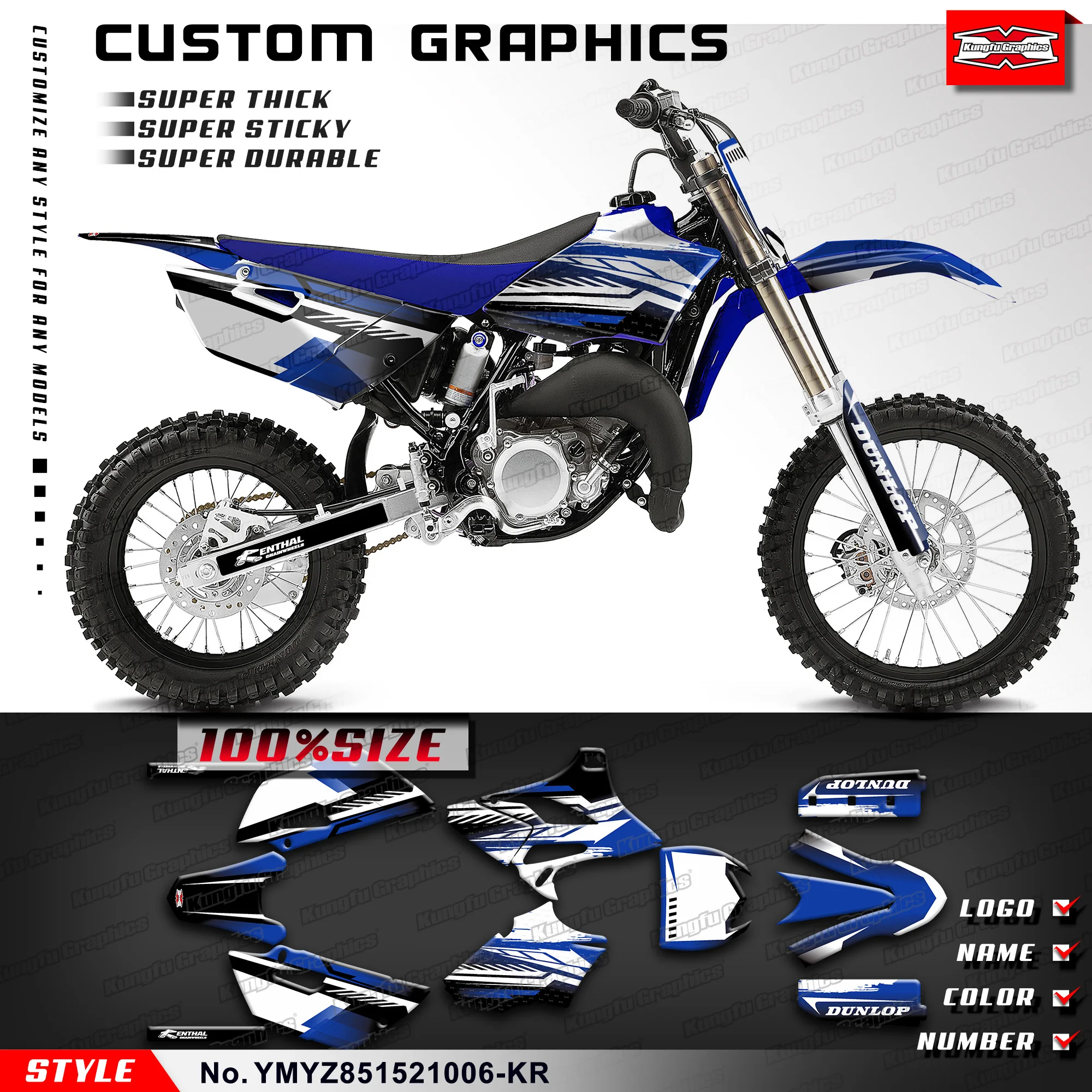 KUNGFU GRAPHICS Custom Sticker MX Deco Kit for Yamaha YZ85 YZ 85 2015 2016 2017 2018 2019 2020 2021, White Blue
KUNGFU GRAPHICS Custom Sticker MX Deco Kit for Yamaha YZ85 YZ 85 2015 2016 2017 2018 2019 2020 2021, White Blue