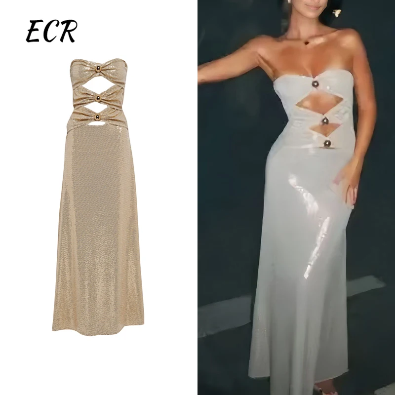 ECR Hollow Out Slimming Dresses For Women Strapless Sleeveless Backless High Waist Siliced Pearl Elegant Dress Female Fashion
ECR Hollow Out Slimming Dresses For Women Strapless Sleeveless Backless High Waist Siliced Pearl Elegant Dress Female Fashion