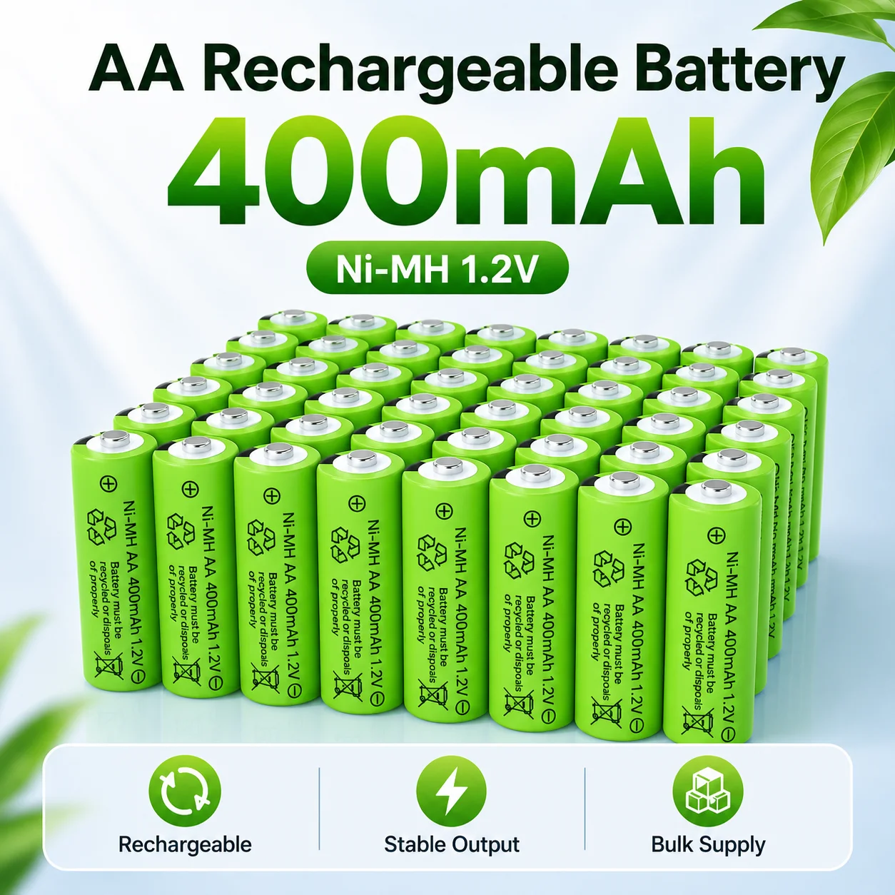 1.2V Ni‑MH AA 400mAh Rechargeable Batteries For Solar Garden Lawn Lights Outdoor Lighting Small Electronics
1.2V Ni‑MH AA 400mAh Rechargeable Batteries For Solar Garden Lawn Lights Outdoor Lighting Small Electronics