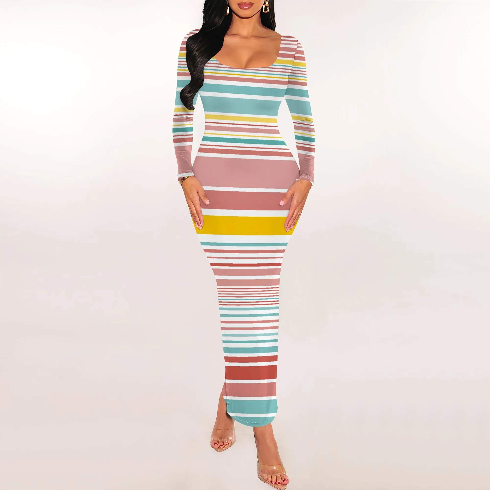 Striped Scoop Neck Long Sleeve Slim Maxi Dress Casual Elegant Autumn Women Stretchy Outfits
Striped Scoop Neck Long Sleeve Slim Maxi Dress Casual Elegant Autumn Women Stretchy Outfits