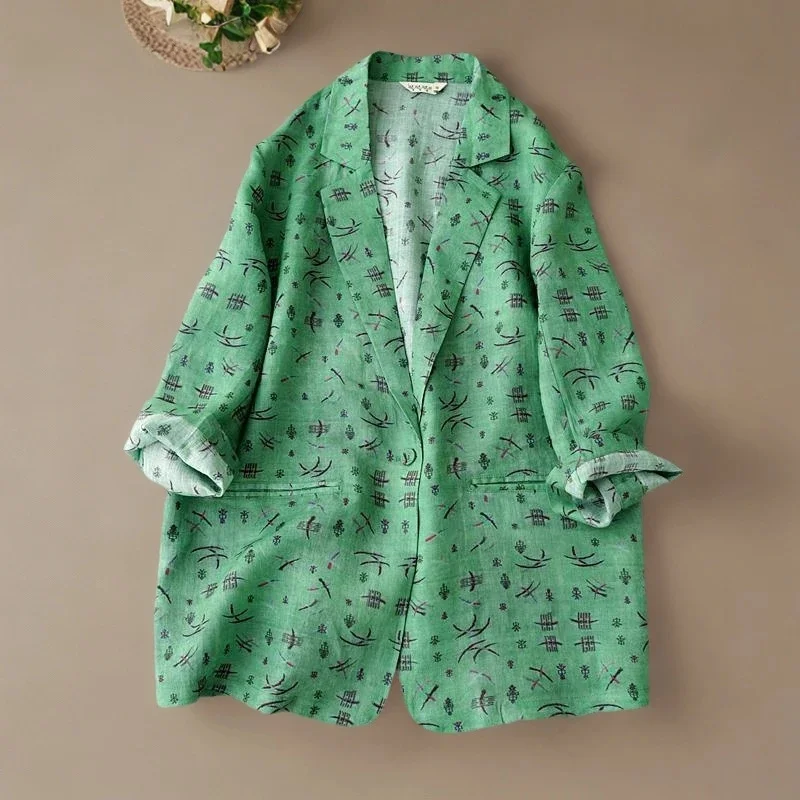 Women's Spring and Summer New Ramie Printed Cropped Sleeves Loose Suit Jacket Women's Casual Literary Thin Coat Women's Coat
Women's Spring and Summer New Ramie Printed Cropped Sleeves Loose Suit Jacket Women's Casual Literary Thin Coat Women's Coat