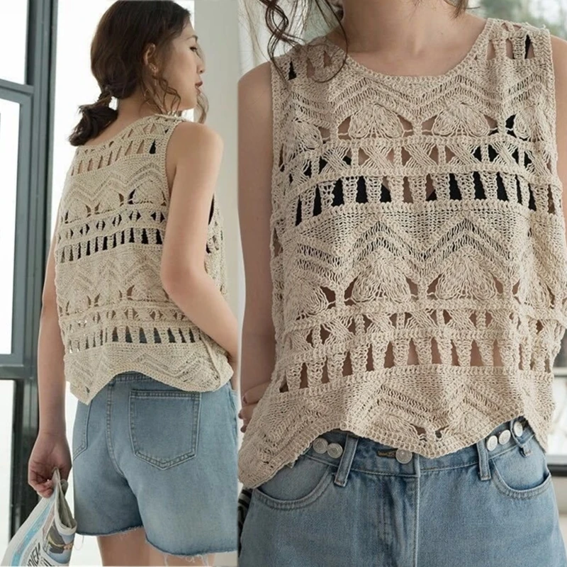Womens Hollow Out Crochet Knit Crop Tops Solid Color Sleeveless Neck Summer Sweaters Tops Y2K Pullover P8DB
Womens Hollow Out Crochet Knit Crop Tops Solid Color Sleeveless Neck Summer Sweaters Tops Y2K Pullover P8DB