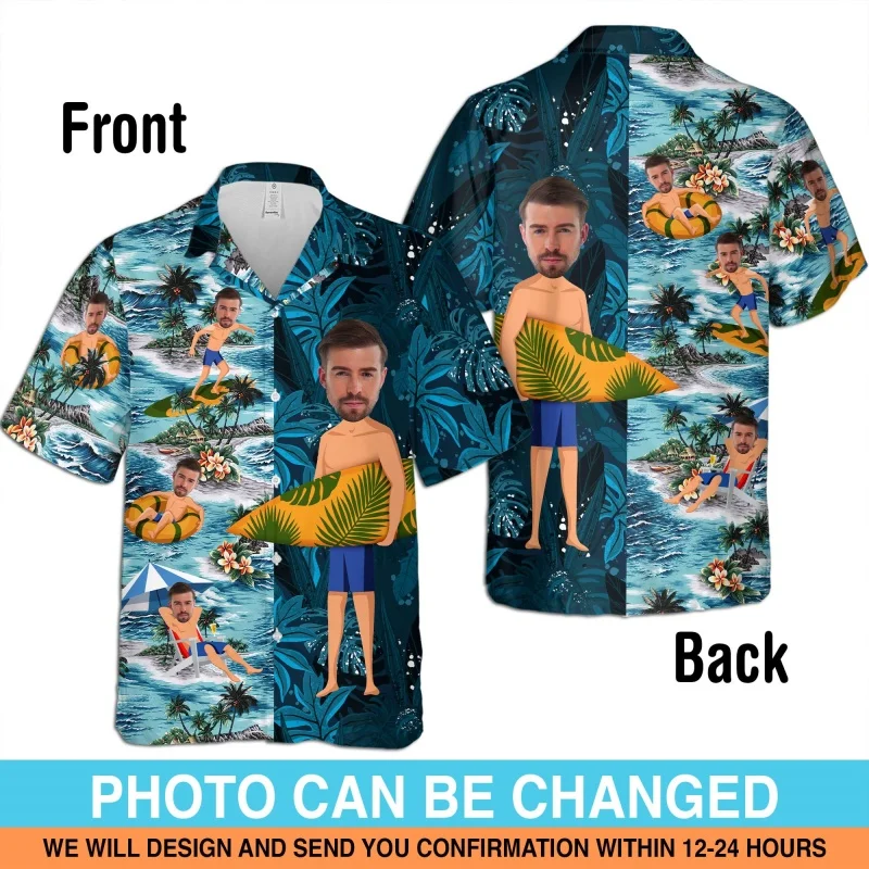 Customized Portrait Graphic Hawaiian Shirt For Men Surfing 3D Print Short Sleeve Summer Loose Street Aloha Shirts Lapel Blouses
Customized Portrait Graphic Hawaiian Shirt For Men Surfing 3D Print Short Sleeve Summer Loose Street Aloha Shirts Lapel Blouses