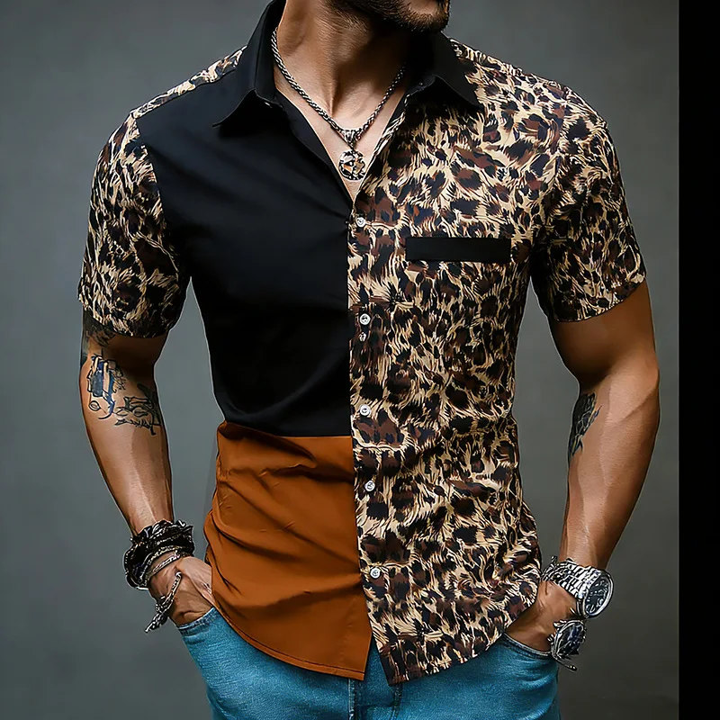 Male Hairstylist Nightclub Bottoming Shirt New Male Model Leopard Print Color Matching Trendy Men's Short-sleeved Shirt
Male Hairstylist Nightclub Bottoming Shirt New Male Model Leopard Print Color Matching Trendy Men's Short-sleeved Shirt