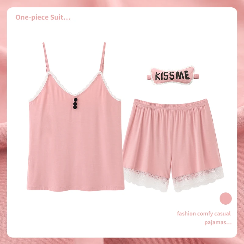 Sexy Women Sling Pajamas Set 3 Pieces Set Tops+Short Pants+Eye Mask Summer Modal Nightwear Soft Womens Sleepwear
Sexy Women Sling Pajamas Set 3 Pieces Set Tops+Short Pants+Eye Mask Summer Modal Nightwear Soft Womens Sleepwear