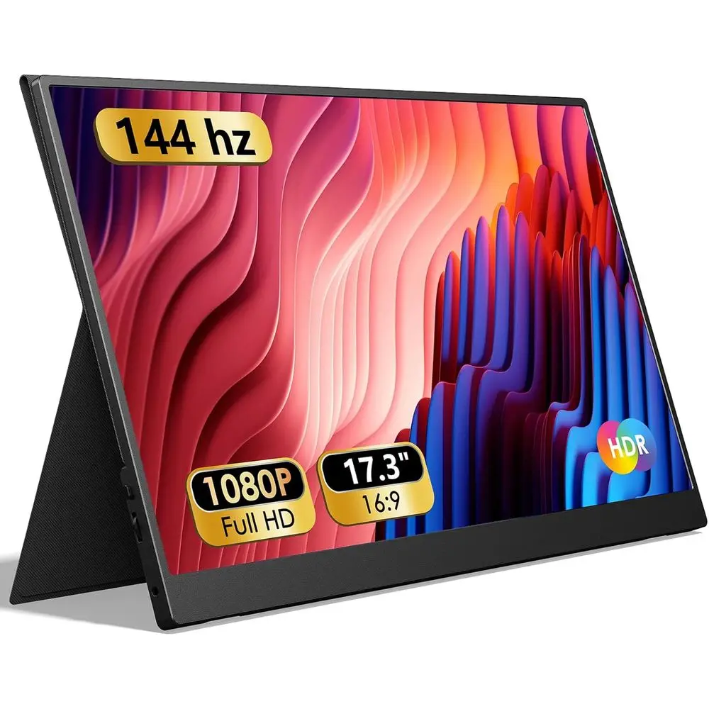 17.3 1080P 144Hz Portable Monitor with USB-C & HDMI for Gaming, Laptop, PS5 & Switch with Smart Cover & Speakers
17.3 1080P 144Hz Portable Monitor with USB-C & HDMI for Gaming, Laptop, PS5 & Switch with Smart Cover & Speakers