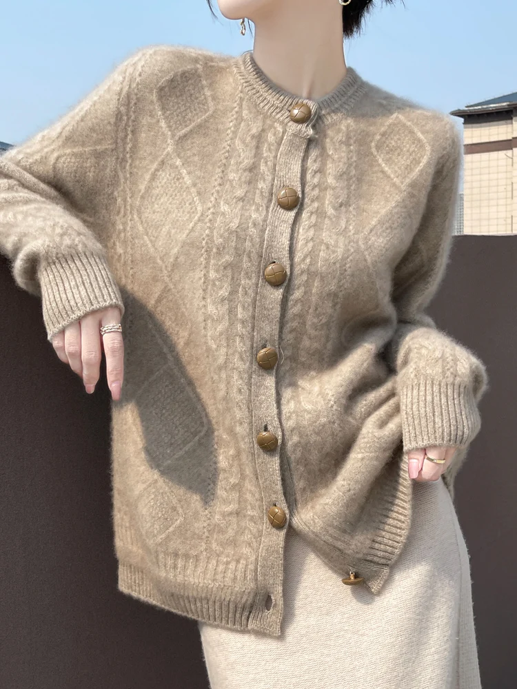 Autumn Winter Women's O-neck Sweater Cardigans 100% Merino Wool Knitwear Raglan Sleeve Thick Comfortable Cashmere Clothing Tops
Autumn Winter Women's O-neck Sweater Cardigans 100% Merino Wool Knitwear Raglan Sleeve Thick Comfortable Cashmere Clothing Tops