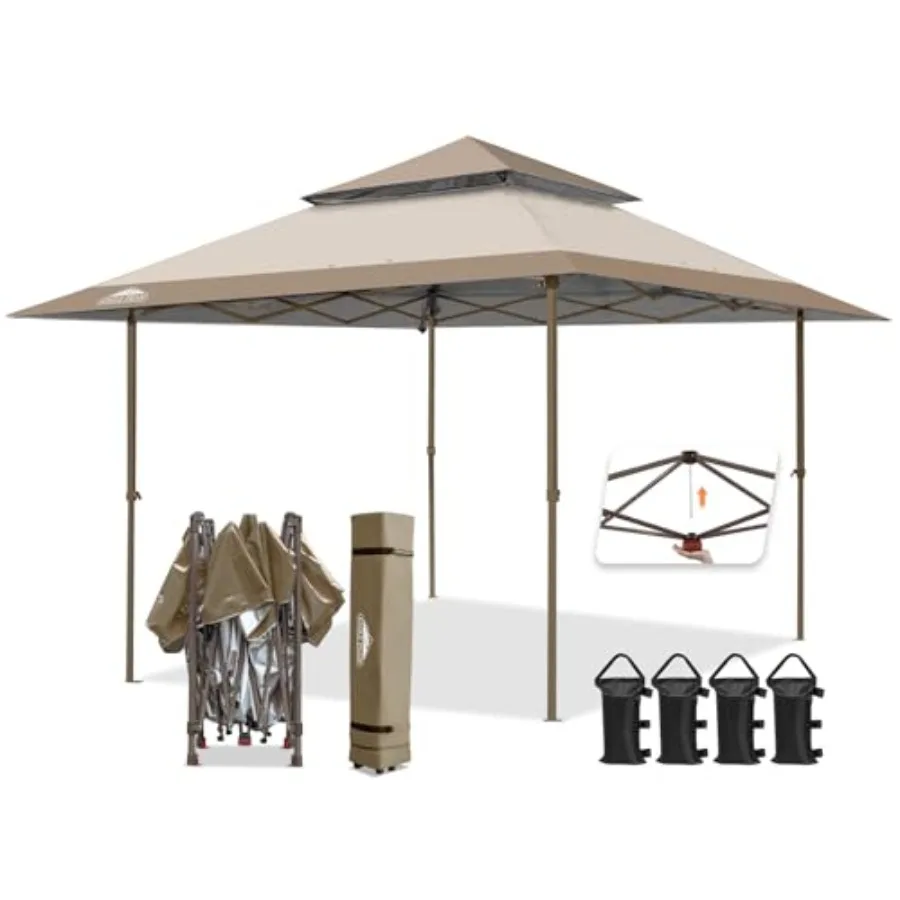 Outdoor straight leg pop up canopy tent for instant shade, polyester fabric, beige, auto-extending eaves and single-person setu
Outdoor straight leg pop up canopy tent for instant shade, polyester fabric, beige, auto-extending eaves and single-person setu