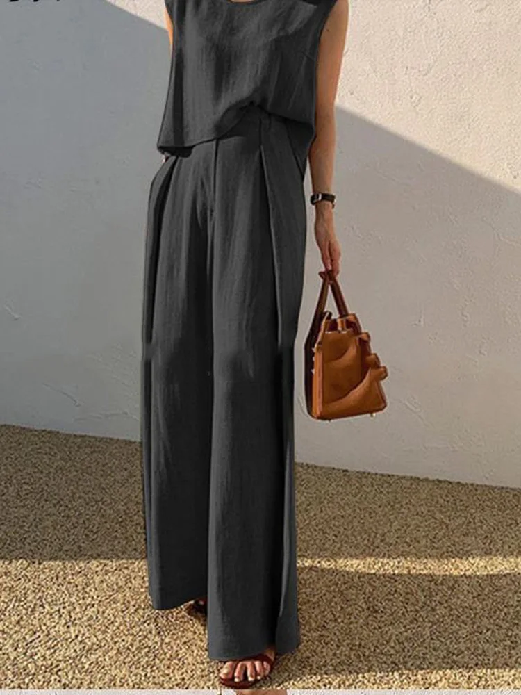 Summer Sleeveless Tracksuits Fashion Women Solid Sets Cotton Linen Loose Two Piece Sets Casual Tank Tops And Trousers Sets
Summer Sleeveless Tracksuits Fashion Women Solid Sets Cotton Linen Loose Two Piece Sets Casual Tank Tops And Trousers Sets