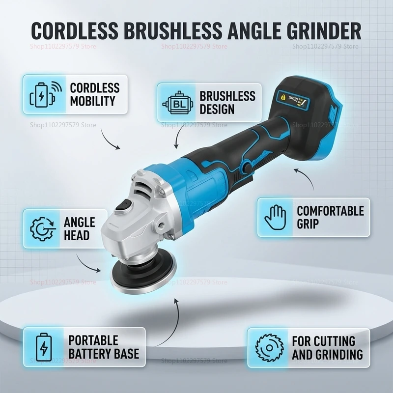 Cordless Brushless Angle Grinder 18V Compatible Battery Power Polisher Cutting Tool for Makita Type Grinding Machine Multi Funct
Cordless Brushless Angle Grinder 18V Compatible Battery Power Polisher Cutting Tool for Makita Type Grinding Machine Multi Funct