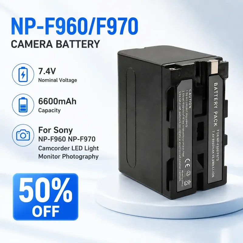 NP-F960/F970 7.4V 6600mAh Li-ion Camera Battery for Sony NP-F960 NP-F970 Camcorder LED Light Monitor Photography
NP-F960/F970 7.4V 6600mAh Li-ion Camera Battery for Sony NP-F960 NP-F970 Camcorder LED Light Monitor Photography