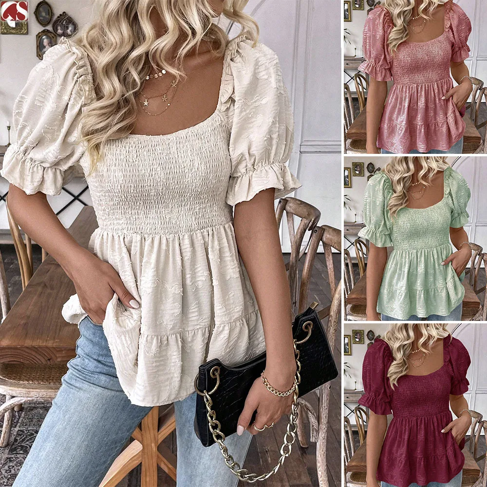 Summer 2026 Women's Pullover Top Square Neck Bubble Sleeves Waist Cinching Sweet Elegant Style New Arrival
Summer 2026 Women's Pullover Top Square Neck Bubble Sleeves Waist Cinching Sweet Elegant Style New Arrival