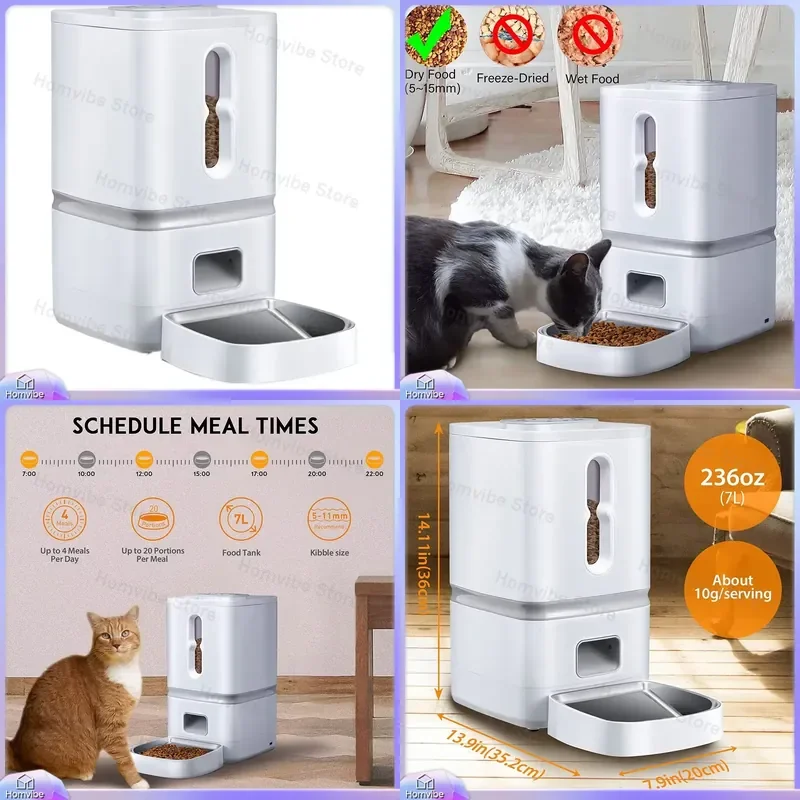 7L Stainless Steel Automatic Cat Feeder with Timer for Dry Food 4 Meal Scheduling Smart Pet Feeding Station for Cats Dogs
7L Stainless Steel Automatic Cat Feeder with Timer for Dry Food 4 Meal Scheduling Smart Pet Feeding Station for Cats Dogs