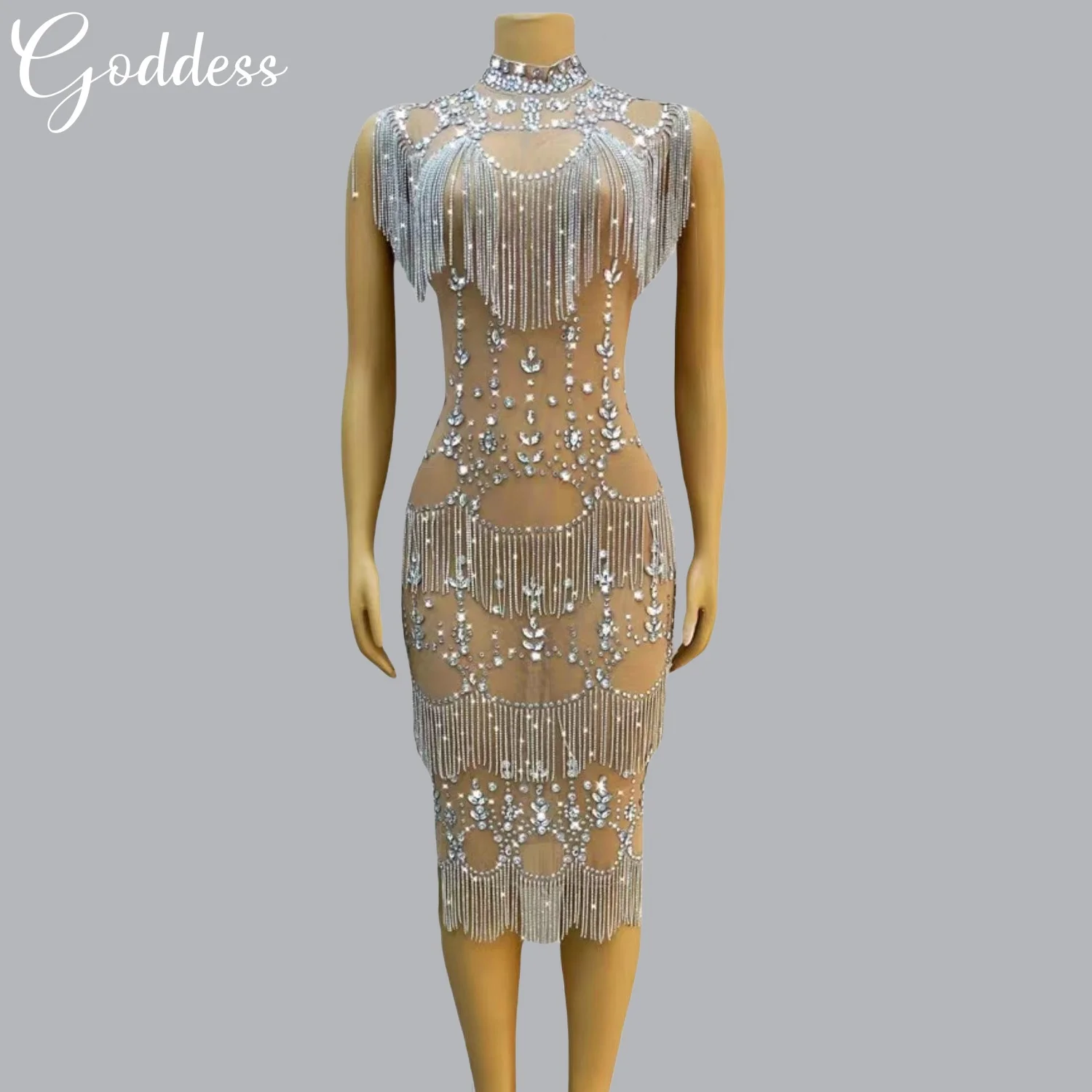 Sexy Women Tassel Sparkly Rhinestone Knee Length Dress Birthday Celebrate Party High-end Dresses Event Crystals Evening Dress
Sexy Women Tassel Sparkly Rhinestone Knee Length Dress Birthday Celebrate Party High-end Dresses Event Crystals Evening Dress