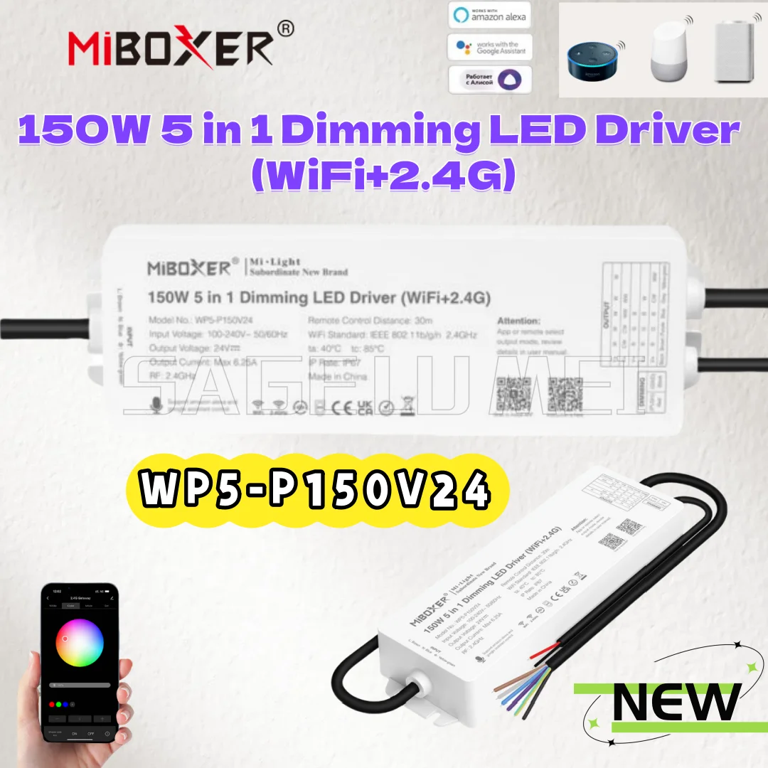 MiBoxer WP5-P150V24 Tuya Smart 150 Вт 5 в 1 Wi-Fi + диммер 2,4G водонепроницаемый драйвер для одноцветной двойной белой светодиодной ленты RGB/с CCT
MiBoxer WP5-P150V24 Tuya Smart 150 Вт 5 в 1 Wi-Fi + диммер 2,4G водонепроницаемый драйвер для одноцветной двойной белой светодиодной ленты RGB/с CCT