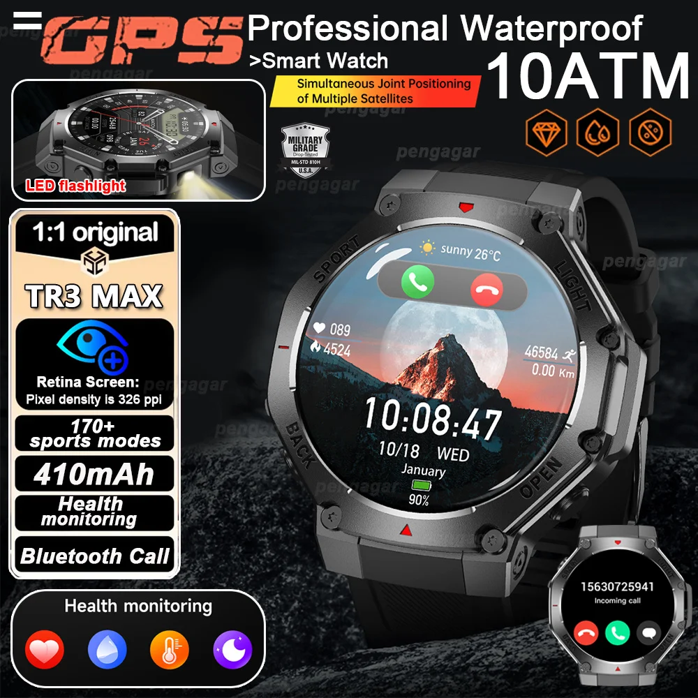 Новые умные часы для HAUwie T-Rex 3, GPS, 10 АТМ, водонепроницаемые, 410 мАч, аккумулятор, Bluetooth-фонарик для вызова, военные спортивные умные часы для мужчин
Новые умные часы для HAUwie T-Rex 3, GPS, 10 АТМ, водонепроницаемые, 410 мАч, аккумулятор, Bluetooth-фонарик для вызова, военные спортивные умные часы для мужчин