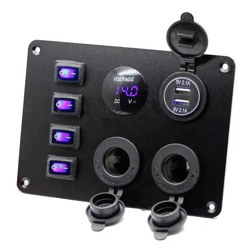 4 Gang Panel Voltmeter Waterproof 12V-24V DC Rocker Switch With 4.2A Dual USB Charger And Night
4 Gang Panel Voltmeter Waterproof 12V-24V DC Rocker Switch With 4.2A Dual USB Charger And Night