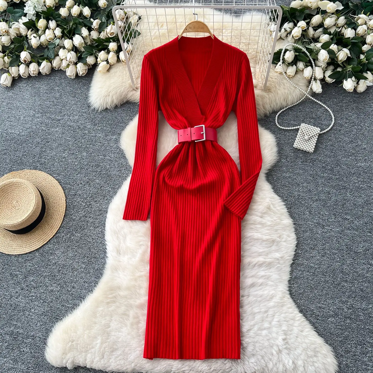 Women Long Dress Knit Dresses V Neck Solid Vestidos Streetwear Full Sleeve Elegant Splice Y2k Tight Waist Work Party Slim Fit 
Women Long Dress Knit Dresses V Neck Solid Vestidos Streetwear Full Sleeve Elegant Splice Y2k Tight Waist Work Party Slim Fit