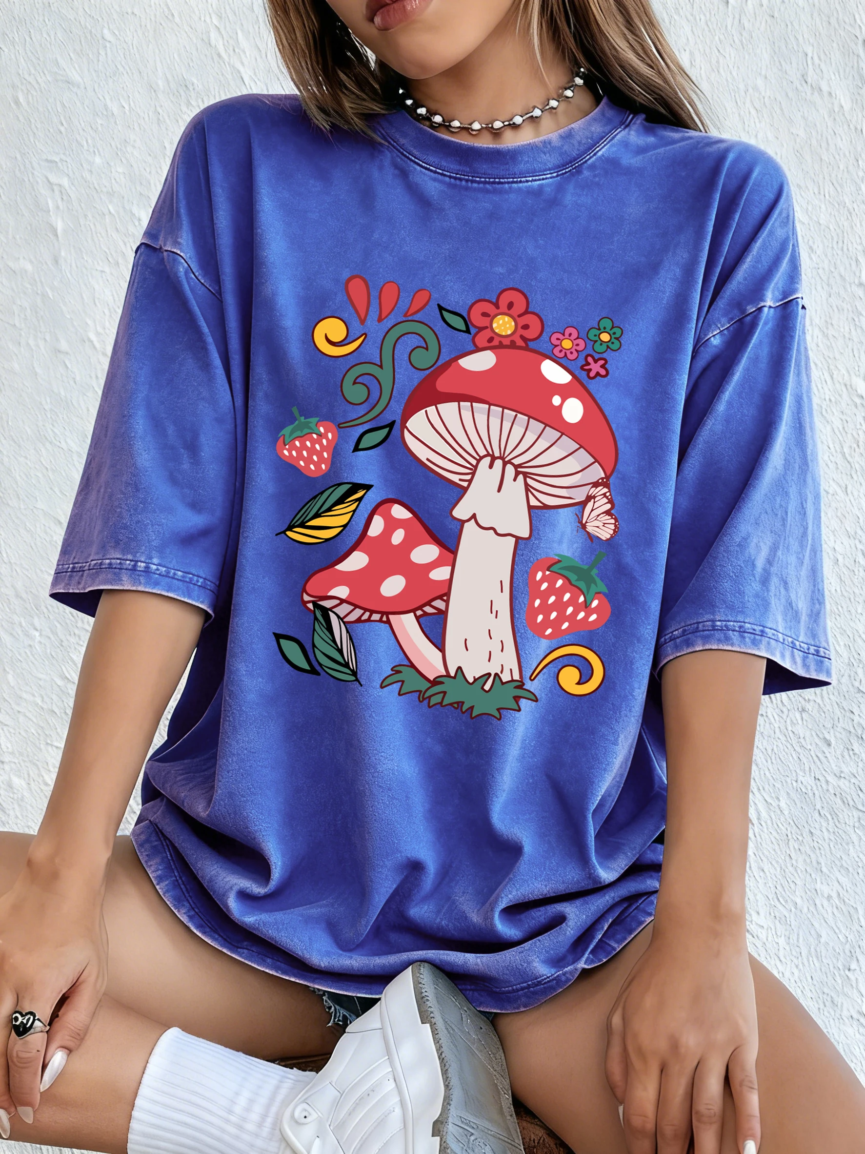 Beautiful Mushrooms Flower Strawberries Print Washed T-Shirt Women Jogging Cotton T Shirts Vintage Cool Clothes Summer Loose Top
Beautiful Mushrooms Flower Strawberries Print Washed T-Shirt Women Jogging Cotton T Shirts Vintage Cool Clothes Summer Loose Top