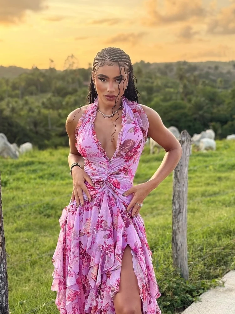 Летнее сексуальное длинное платье с бретелькой на шее и оборками с цветочным принтом, женское платье без рукавов с открытой спиной и разрезом по бокам, тонкие платья, вечерняя пляжная вечеринка
Летнее сексуальное длинное платье с бретелькой на шее и оборками с цветочным принтом, женское платье без рукавов с открытой спиной и разрезом по бокам, тонкие платья, вечерняя пляжная вечеринка