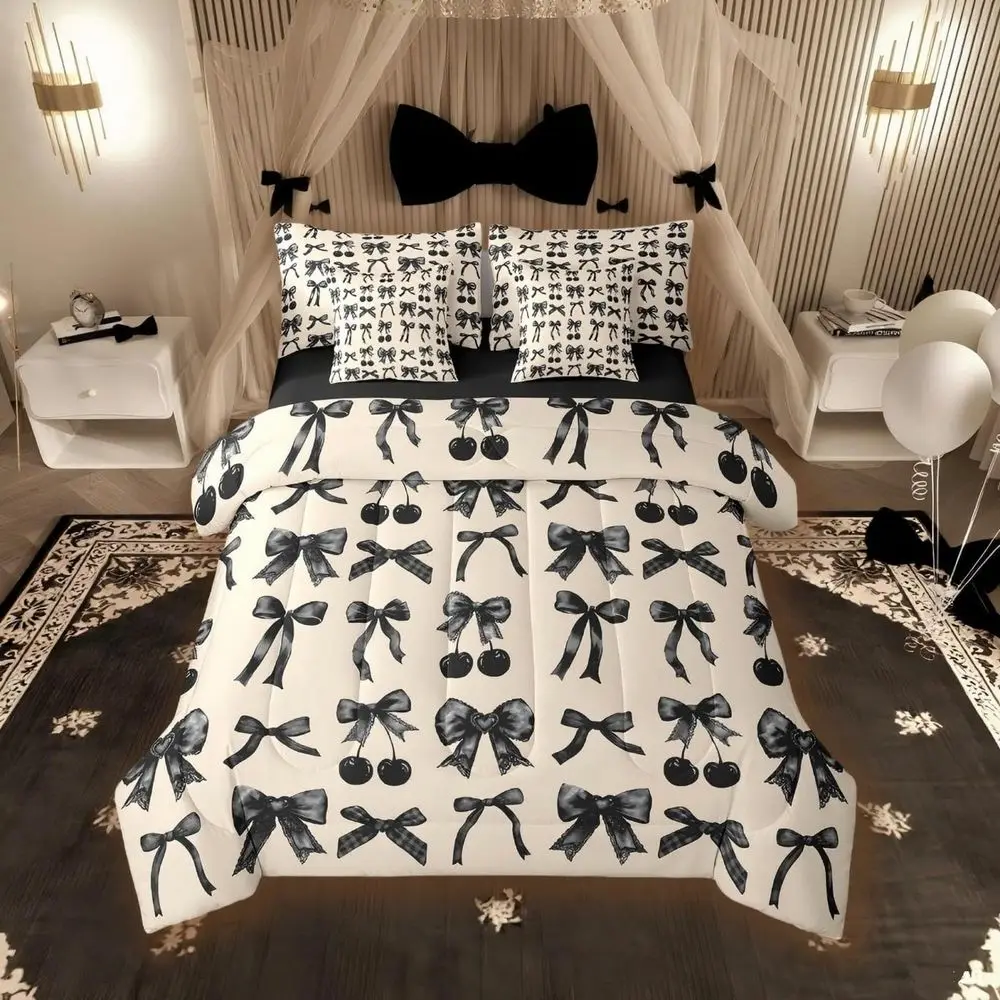 7-Piece Cherry Bow King Comforter Set with Silk Ribbon, Kawaii Bedding in a Bag, Aesthetic Room Decor
7-Piece Cherry Bow King Comforter Set with Silk Ribbon, Kawaii Bedding in a Bag, Aesthetic Room Decor