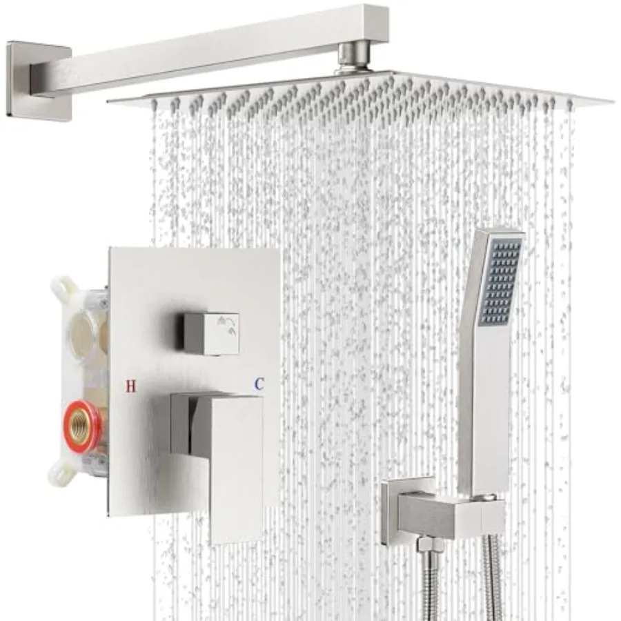 Shower Faucet Set for Bathroom, Brush Nickel, Rainfall Shower Head with Wall Mount 10 Inch Square Design, Single Handle System
Shower Faucet Set for Bathroom, Brush Nickel, Rainfall Shower Head with Wall Mount 10 Inch Square Design, Single Handle System