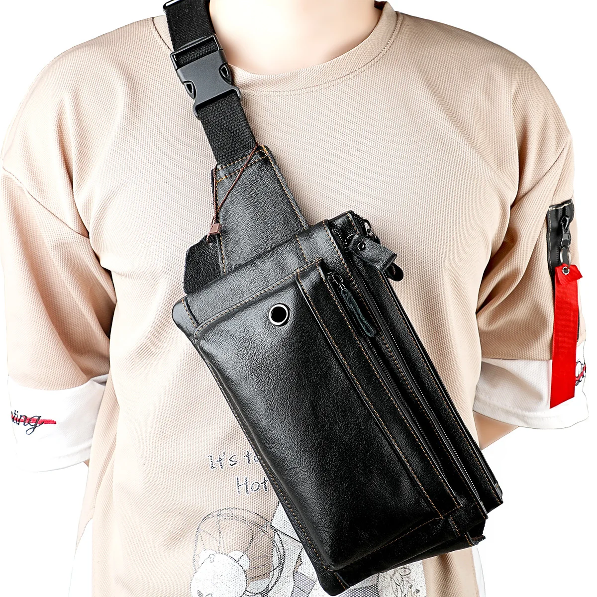 Multifunctional Cow Leather Waist Bag Casual Black Genuine Leather Chest Bag Men Small Boys Single Shoulder Bag
Multifunctional Cow Leather Waist Bag Casual Black Genuine Leather Chest Bag Men Small Boys Single Shoulder Bag
