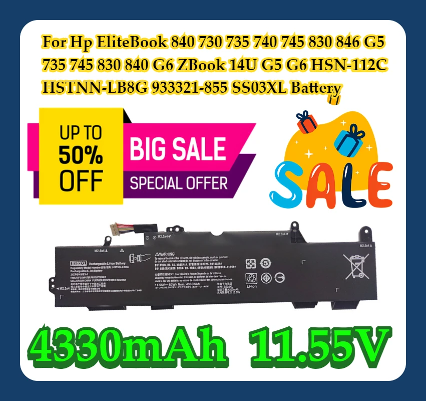 For Hp EliteBook 840 730 735 740 745 830 846 G5 735 745 830 840 G6 ZBook 14U G5 G6 HSN-112C HSTNN-LB8G 933321-855 SS03XL Battery
For Hp EliteBook 840 730 735 740 745 830 846 G5 735 745 830 840 G6 ZBook 14U G5 G6 HSN-112C HSTNN-LB8G 933321-855 SS03XL Battery