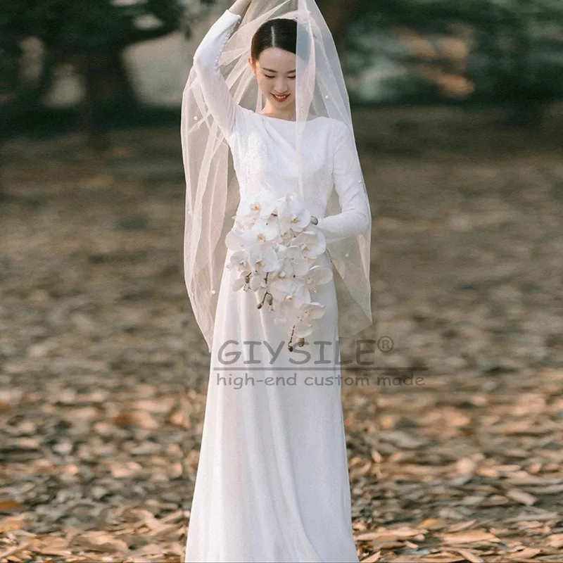 GIYSILE Customized Long-sleeved Light Wedding Dress Simple Satin Round Neck Retro Simple Wind Gauze Travel Satin Evening Dresses
GIYSILE Customized Long-sleeved Light Wedding Dress Simple Satin Round Neck Retro Simple Wind Gauze Travel Satin Evening Dresses