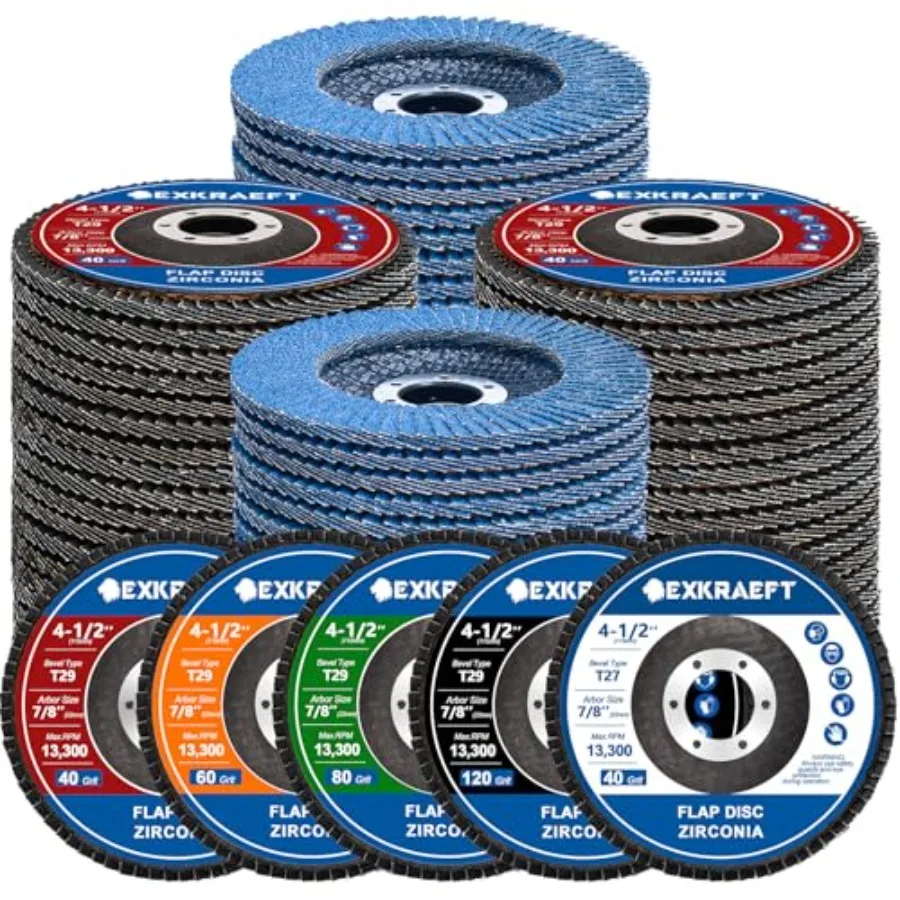 Flap Discs 4 1/2 for Angle Grinder - 50pcs Grinding Discs 40/60/80/120 Grit T29 and 40 Grit T27 Angle Grinder Sanding Disc Set
Flap Discs 4 1/2 for Angle Grinder - 50pcs Grinding Discs 40/60/80/120 Grit T29 and 40 Grit T27 Angle Grinder Sanding Disc Set